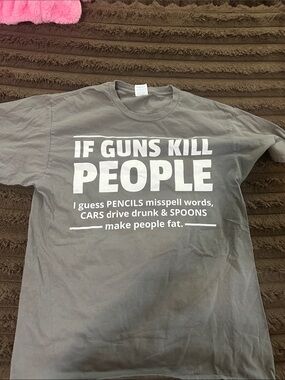 Gray Graphic Tee - 'If Guns Kill People' large
